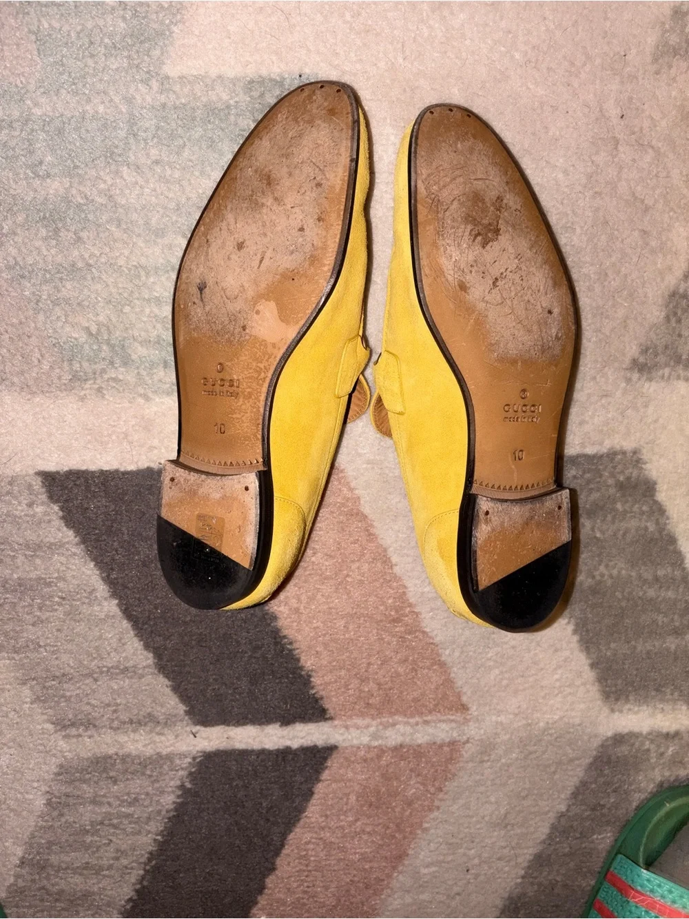 Gucci Yellow Suede Horsebit Loafers